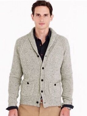 J. Crew Wool Blend Knit Shawl
Collar Cardigan Sweater Natural